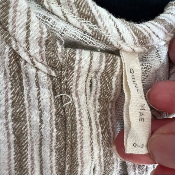Quincy Mae Woven Long Sleeve Jumpsuit in Fern Stripe Size 0-3 Months - Picture 16 of 16